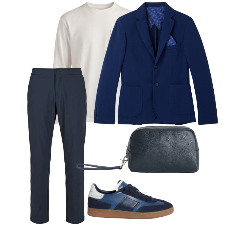 Outfit uomo - Primavera smart. per Tutti i giorni. Abbinamento con borse sportive, t-shirt, sneakers, pantaloni, giacche.