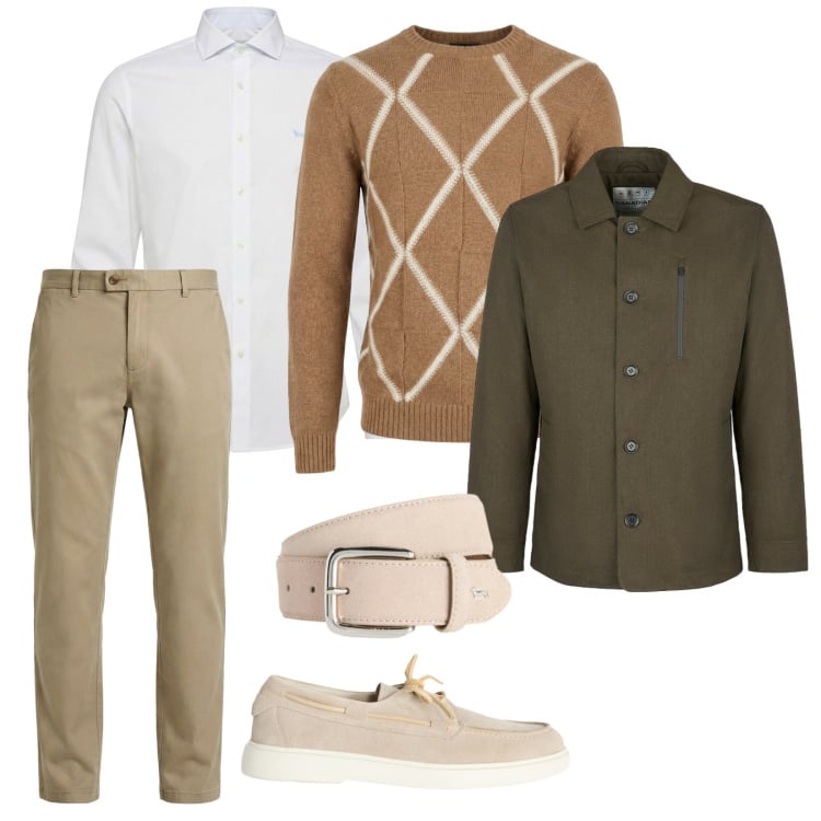 Outfit uomo - Colori di primavera. per Serata speciale. Abbinamento con scarpe stringate, cinture, maglieria, camicie, pantaloni chino, cappotti.