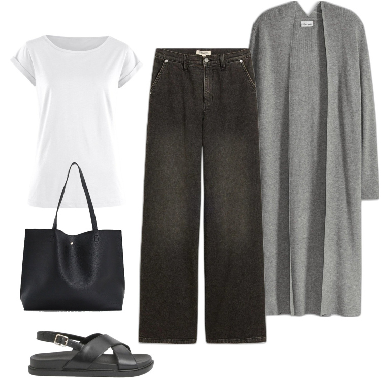 Outfit femme - Minimal Denim. Style Minimal pour Tous les jours. Assortir avec pulls, t-shirts, jean coupe droite, sacs tote, sandales.