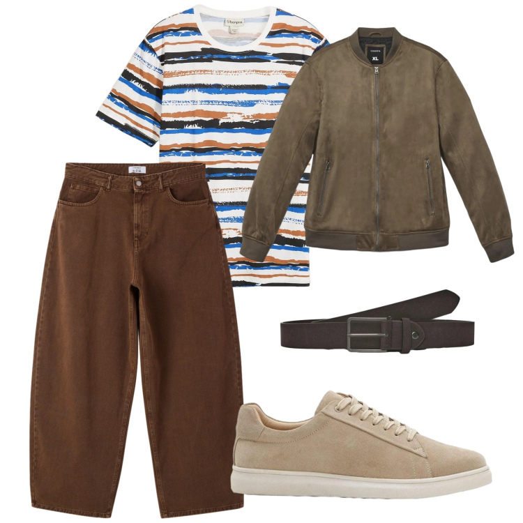 Outfit uomo - Urban. per Tutti i giorni. Abbinamento con t-shirt, sneakers, giacche, jeans dritti, cinture.
