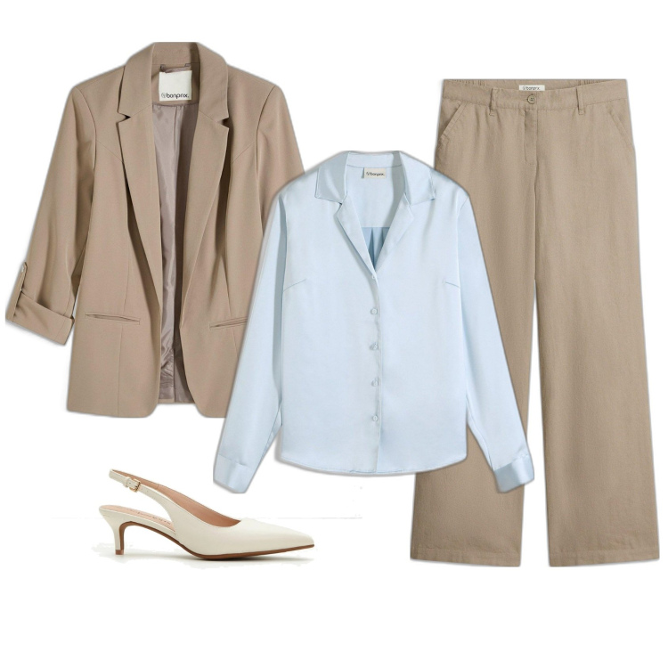 Outfit femme - Moka Sky. Style Chic pour Bureau. Assortir avec pantalon , chemisiers, blazers, chaussures à talon.