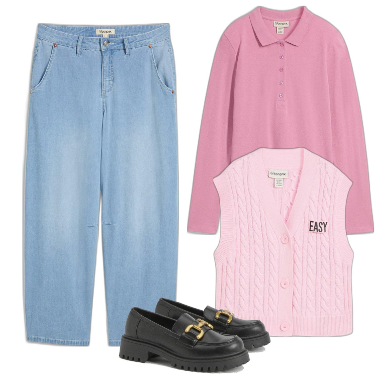 Outfit femme - Barrel denim. Style Preppy pour Tous les jours. Assortir avec pulls, jeans, polos, mocassins.