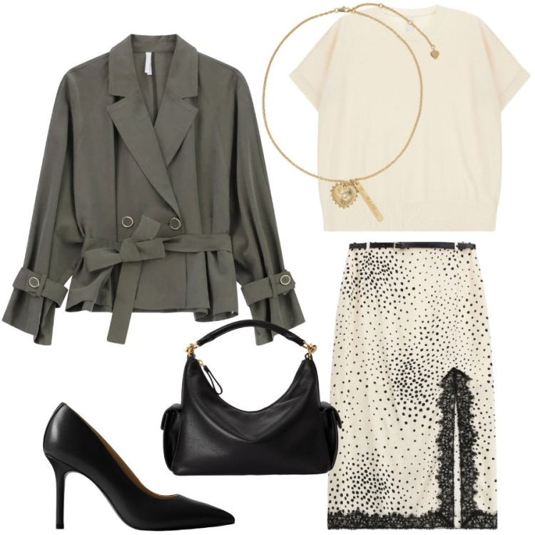 Outfit donna - Nuova collezione Imperial. Stile Trendy per Serata fuori. Abbinamento con blazer, gonne longuette, t-shirt, décolleté, ciondoli, borse a spalla.