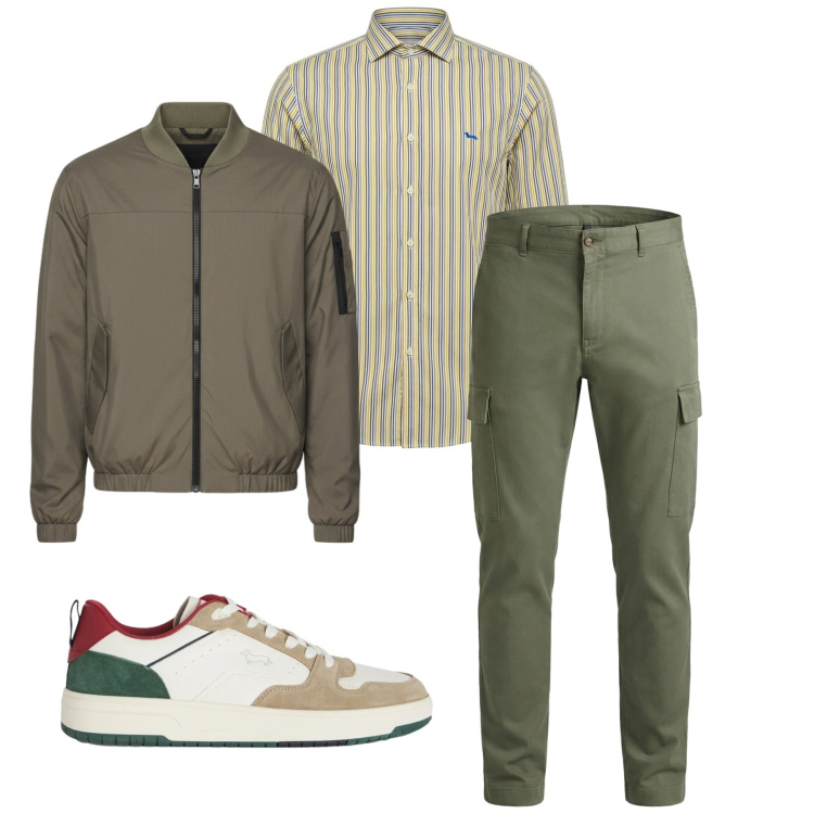 Outfit uomo - Fine settimana. Stile Casual per Tutti i giorni. Abbinamento con sneakers, pantaloni cargo, camicie, bomber.