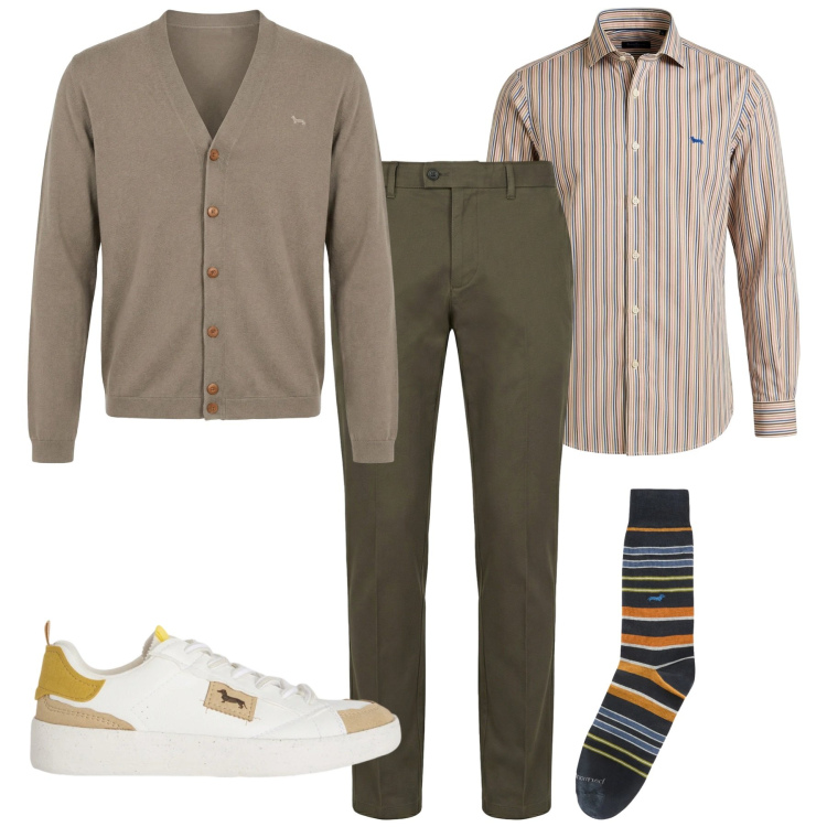 Outfit uomo - Righine spago. Stile Casual per Tutti i giorni. Abbinamento con sneakers, camicie, pantaloni chino, calzini, cardigans.