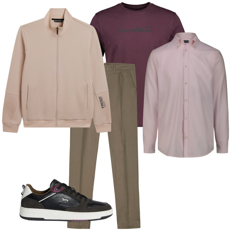 Outfit uomo - Color blush. Stile Casual per Tutti i giorni. Abbinamento con sneakers, t-shirt, felpe, pantaloni, camicie.