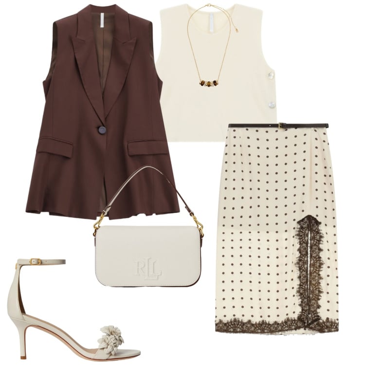 Outfit donna - Imperial New crew. Stile Chic per Cerimonia. Abbinamento con gonne lunghe, top, gilet, collane, borse a spalla, sandali in pelle.