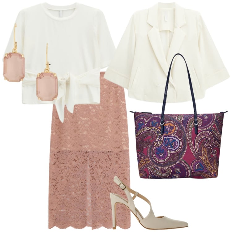 Outfit donna - Imperial ufficio. per Ufficio. Abbinamento con gonne longuette, t-shirt, décolleté, blazer, borse tote, orecchini.