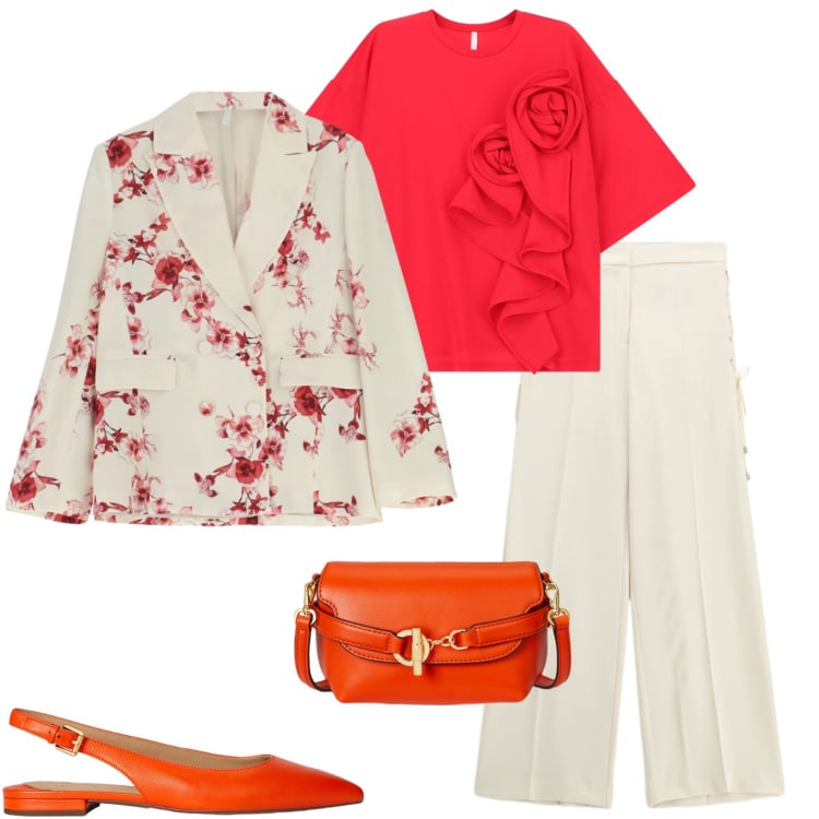 Outfit donna - Imperial New crew. Stile Casual chic per Tutti i giorni. Abbinamento con t-shirt, blazer, pantaloni, borse a tracolla, ballerine.