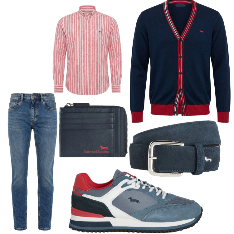 Outfit uomo - In ufficio con stile. Stile Casual per Ufficio. Abbinamento con sneakers, cardigans, cinture, portamonete, jeans slim fit, camicie.