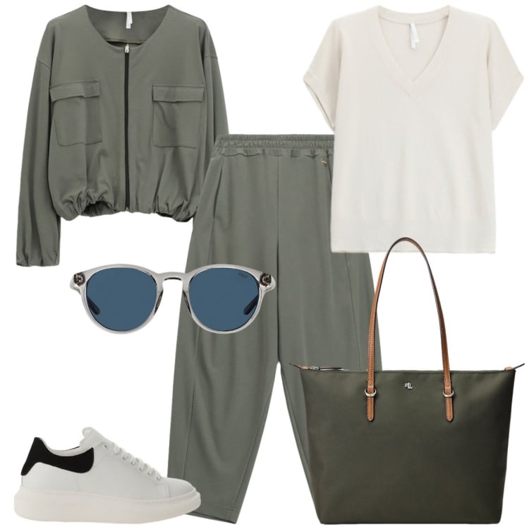 Outfit donna - Imperial - The New Crew SS 2026. Stile Urban per Tutti i giorni. Abbinamento con sneakers, maglieria, bomber, pantaloni, borse tote, occhiali da sole.