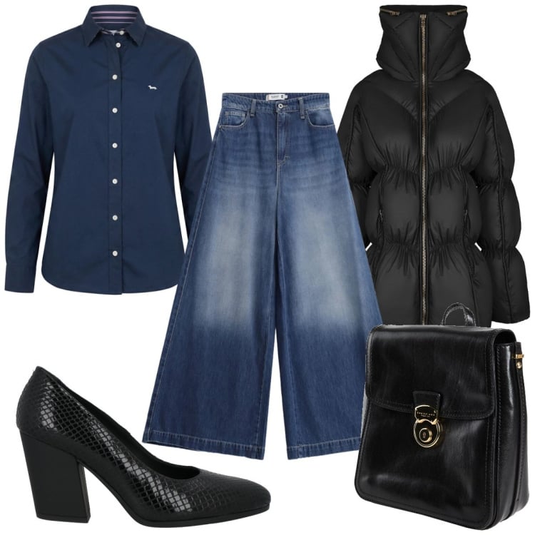 Outfit donna - Total look #2370022. Stile Casual chic per Tutti i giorni. Abbinamento con décolleté, zaini, camicie, jeans, cappotti.