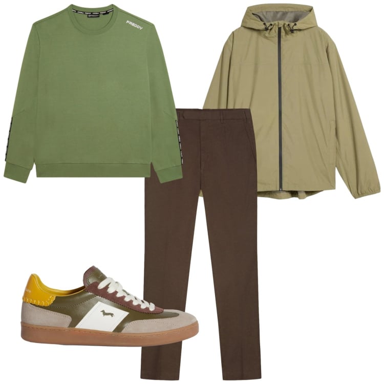 Outfit uomo - Toni primaverili. Stile Casual per Tutti i giorni. Abbinamento con giacche, sneakers, felpe, pantaloni.