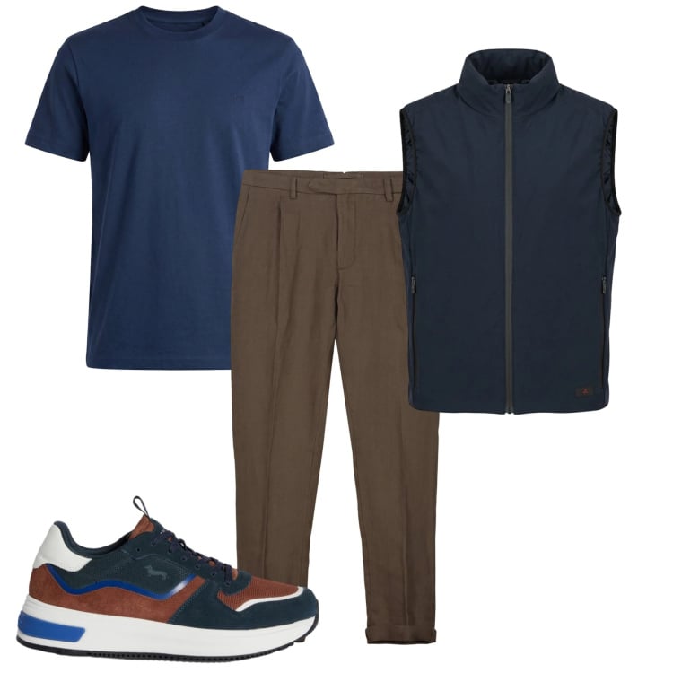 Outfit uomo - Smanicato weekend. Stile Casual per Tutti i giorni. Abbinamento con sneakers, t-shirt, piumini, pantaloni.
