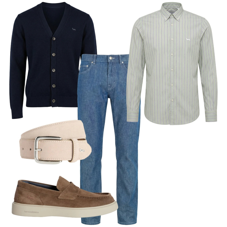 Outfit uomo - Relax mood. Stile Casual per Tutti i giorni. Abbinamento con jeans, cinture, scarpe stringate, camicie, cardigans.