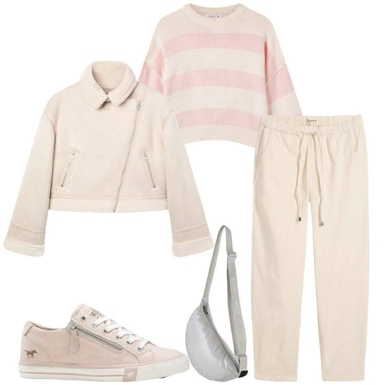 Outfit donna - Comoda in città. Stile Casual per Tutti i giorni. Abbinamento con sneakers, jeans, maglieria, giacche, borse a tracolla.