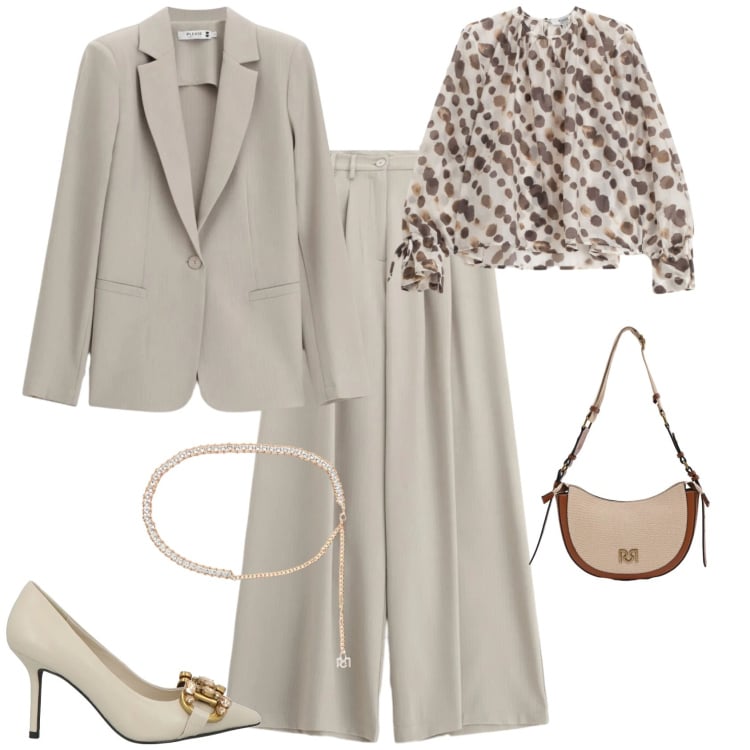 Outfit donna - Chic cerimonia evento week end. Stile Chic per Cerimonia. Abbinamento con décolleté, pantaloni a palazzo, bluse, blazer, borse a tracolla, cinture.