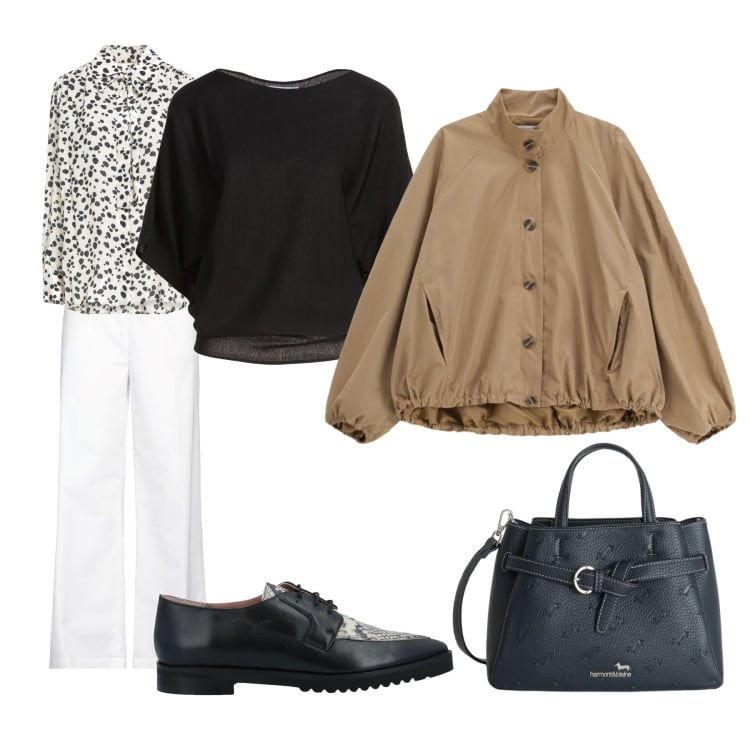 Outfit donna - Semplicemente. Stile Casual per Ufficio. Abbinamento con pantaloni, scarpe stringate, camicie, pullovers, borse a mano, bomber.