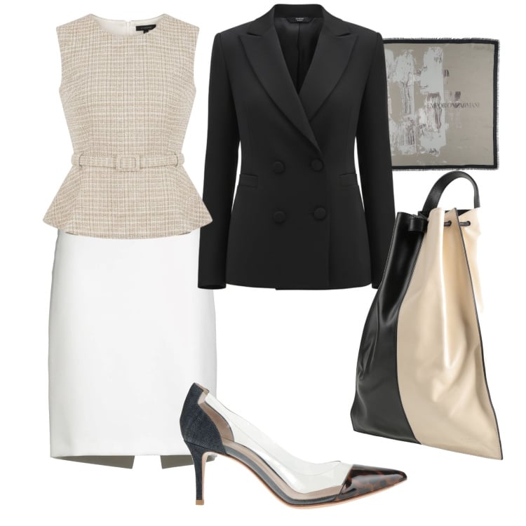 Outfit donna - Occhio alle scarpe. Stile Glamour per Serata fuori. Abbinamento con minigonne, sciarpe, zaini, décolleté, top, blazer.