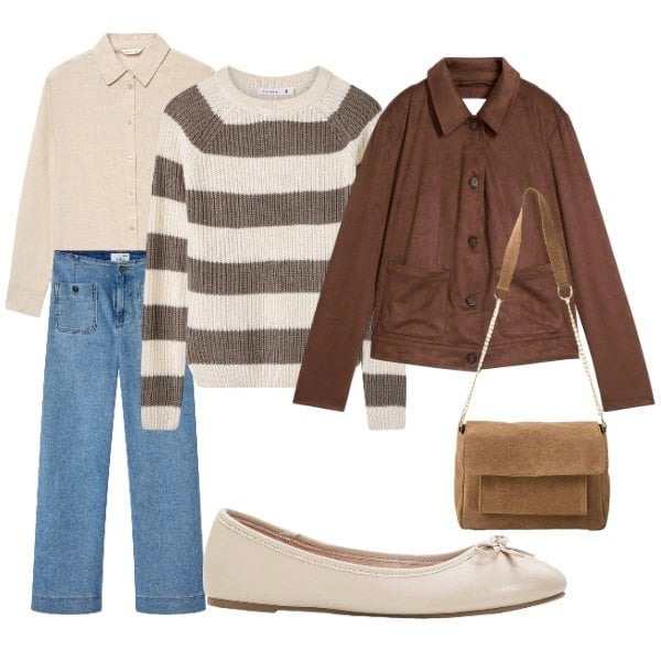 Outfit donna - Ballerine. Stile Basic per Tutti i giorni. Abbinamento con ballerine, borse a tracolla, cappotti, maglieria, jeans, camicie.