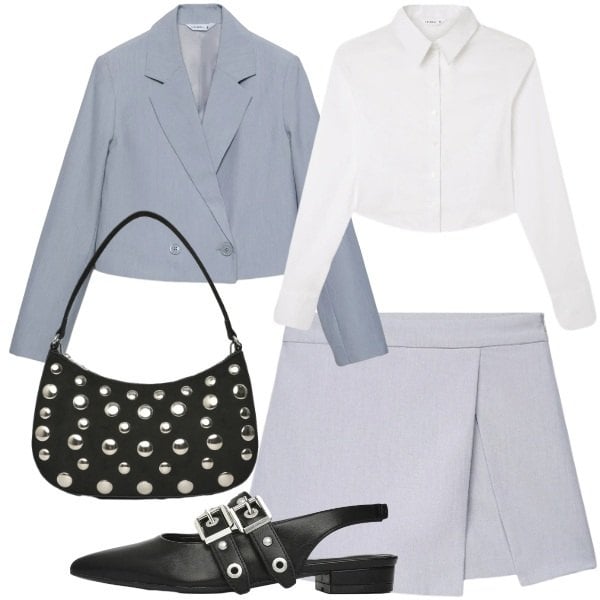 Outfit donna - Terranova Glam Events. Stile Preppy per Scuola/Università. Abbinamento con gonne, ballerine, blazer, camicie, borse a tracolla.