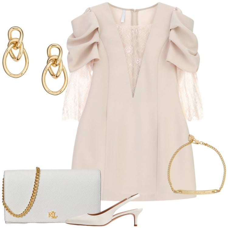 Outfit donna - Eleganza Rosa Perla. Stile Trendy per Cerimonia. Abbinamento con vestiti corti, décolleté, orecchini, braccialetti, borse a tracolla.