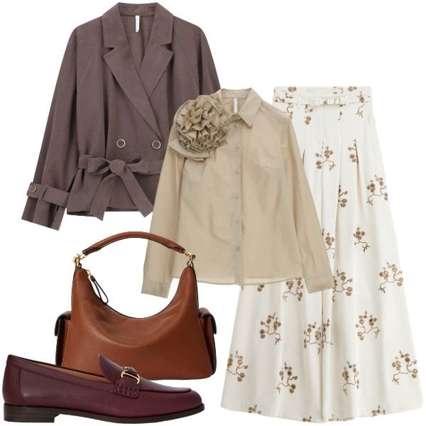 Outfit donna - Imperial - The New Crew SS 2026. Stile Chic per Ufficio. Abbinamento con pantaloni a palazzo, camicie, blazer, mocassini, borse a spalla.