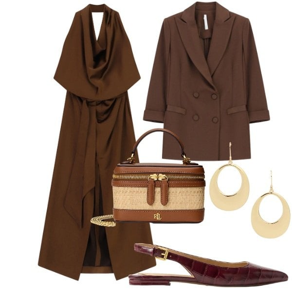 Outfit donna - Imperial - The New Crew SS 2026. Stile Chic per Serata fuori. Abbinamento con vestiti lunghi, blazer, ballerine, borse a tracolla, orecchini.