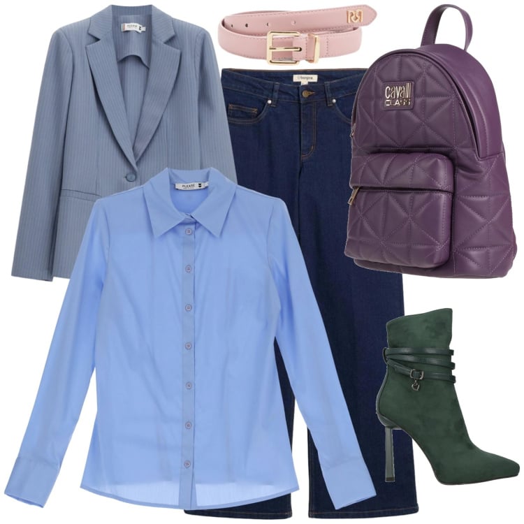 Outfit donna - Furla. Stile Chic per Scuola/Università. Abbinamento con zaini, stivaletti, jeans dritti, camicie, blazer, cinture.