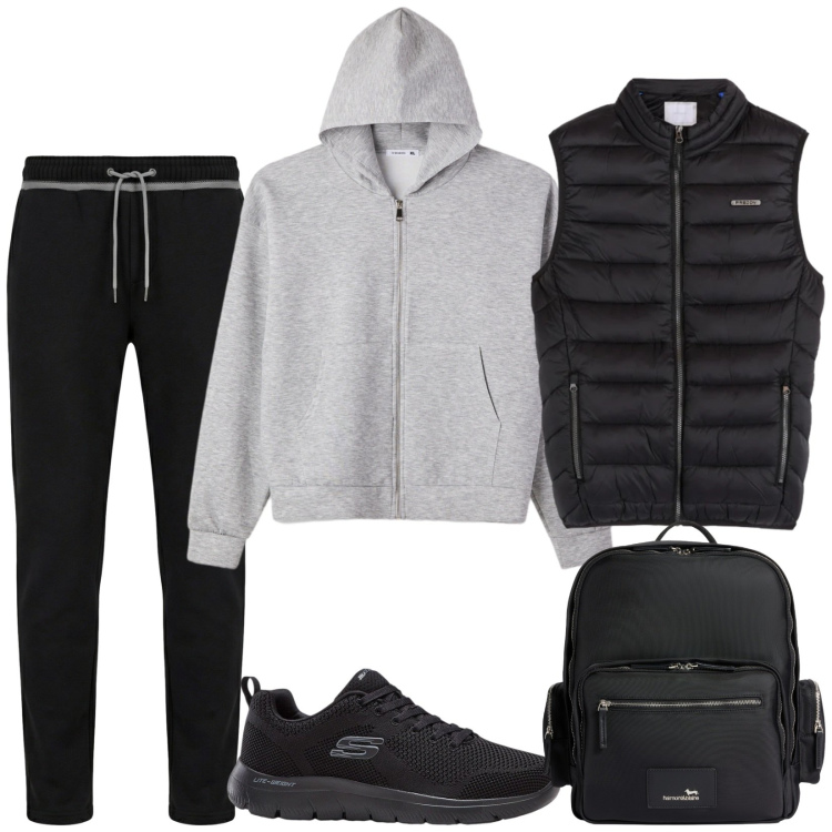 Outfit uomo - Total look #2370125. Stile Casual per Sport. Abbinamento con sneakers, felpe con cappuccio, borse sportive, pantaloni, piumini.
