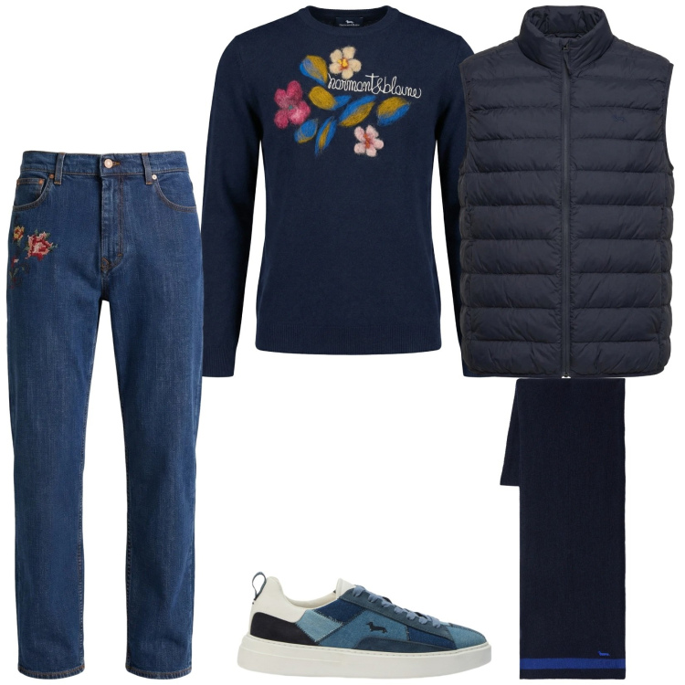 Outfit uomo - Total look #2370130. Stile Trendy per Tutti i giorni. Abbinamento con piumini, sneakers, pullovers, jeans, sciarpe.