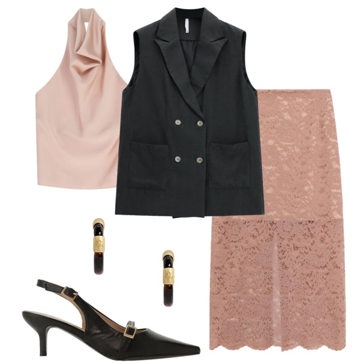 Outfit donna - Imperial ss26. Stile Chic per Tutti i giorni. Abbinamento con top, gonne longuette, sandali col tacco, gilet, orecchini.