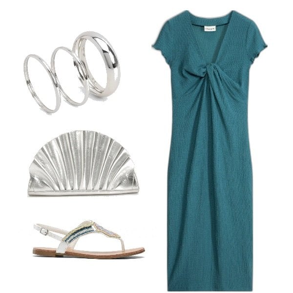 Outfit femme - soirée casual. Style Casual pour Soirée dehors. Assortir avec robes, sandales bijou, pochette, bracelets.