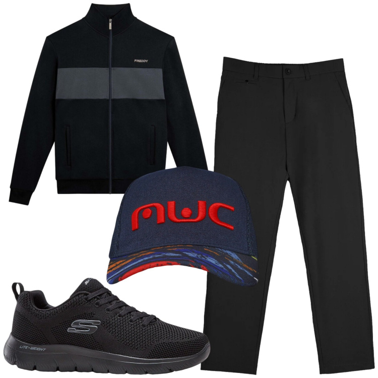 Outfit uomo - Total look #2370189. Stile Casual per Tutti i giorni. Abbinamento con sneakers, felpe, pantaloni chino, cappelli con visiera.