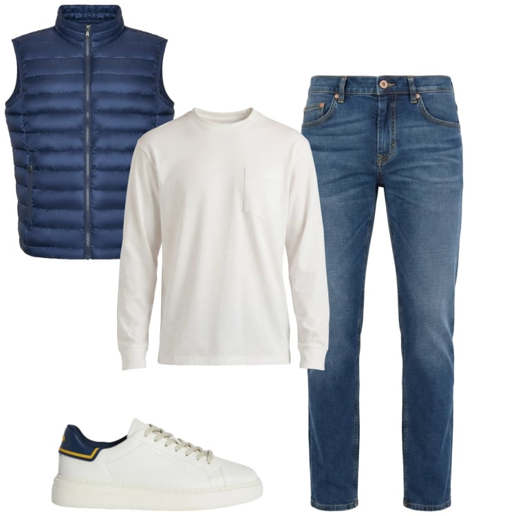 Outfit uomo - Total look #2370263. Stile Urban per Tutti i giorni. Abbinamento con sneakers, t-shirt, jeans, piumini.