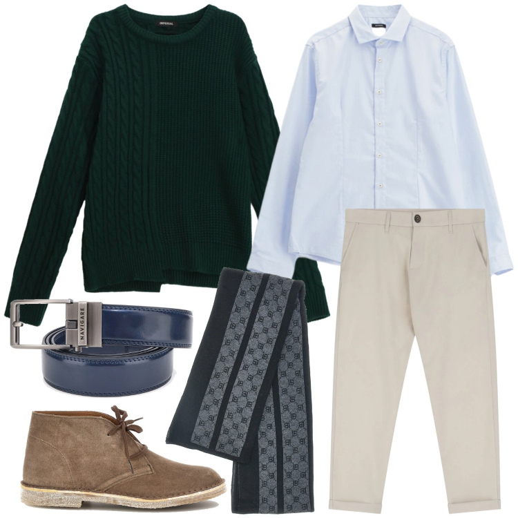 Outfit uomo - Imperial - The New Crew SS 2026. Stile Casual per Tutti i giorni. Abbinamento con pantaloni chino, camicie, pullovers, sciarpe, cinture, stivali e stivaletti.