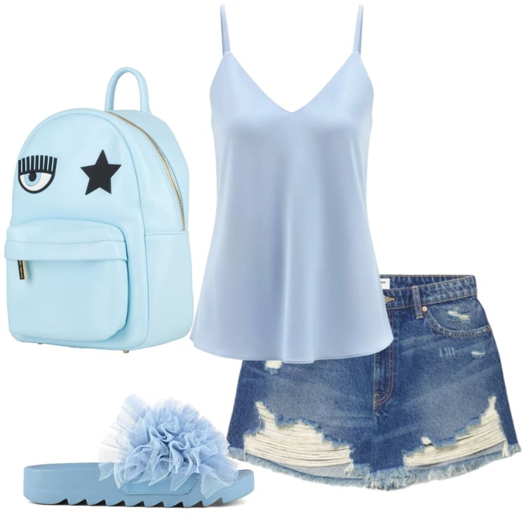 Outfit donna - Total look #2370289. Stile Casual per Mare. Abbinamento con zaini, shorts, canottiere, ciabatte.