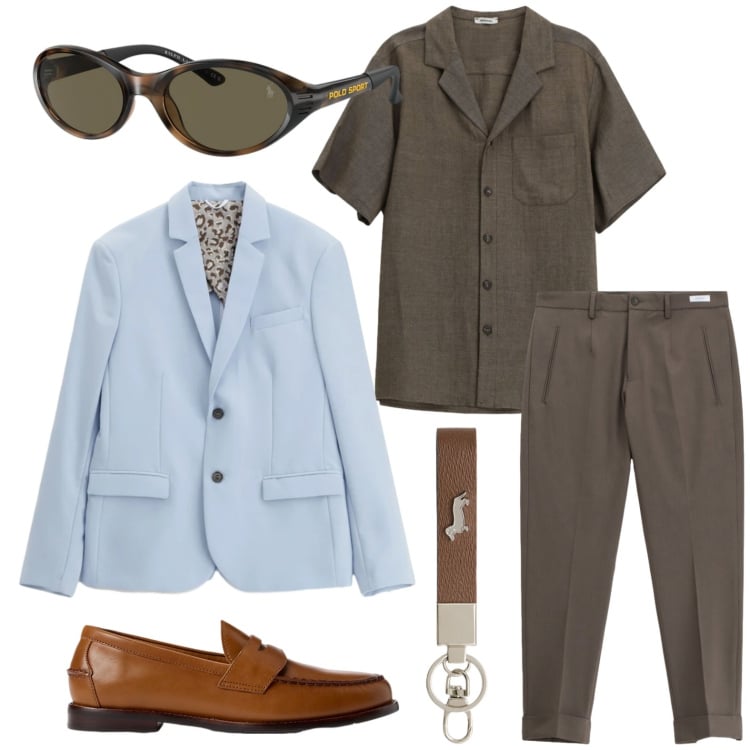 Outfit uomo - Imperial - The New Crew SS 2026. Stile Trendy per Tutti i giorni. Abbinamento con portachiavi, giacche, camicie a manica corta, pantaloni, scarpe stringate, occhiali da sole.