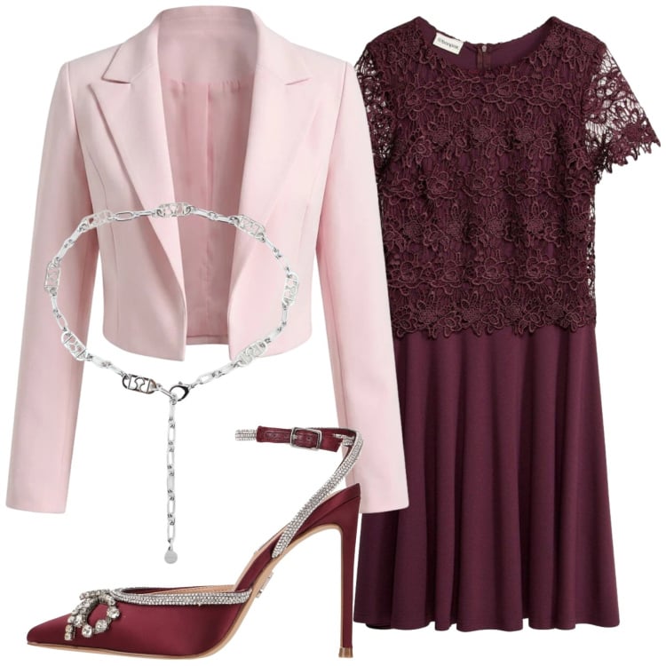 Outfit donna - Total look #2370300. Stile Chic per Cerimonia. Abbinamento con décolleté, vestiti midi/longuette, cinture, bolero.