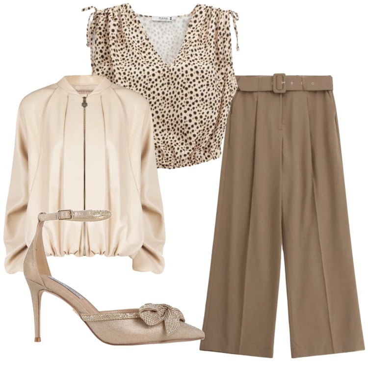 Outfit donna - Total look #2370309. Stile Trendy per Serata fuori. Abbinamento con décolleté, pantaloni a palazzo, top, bomber.