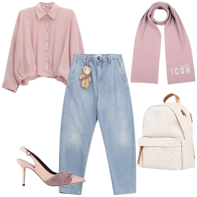 Outfit donna - Il jeans con l\' orsacchiotto. Stile Casual per Tutti i giorni. Abbinamento con décolleté, zaini, sciarpe, jeans, camicie.