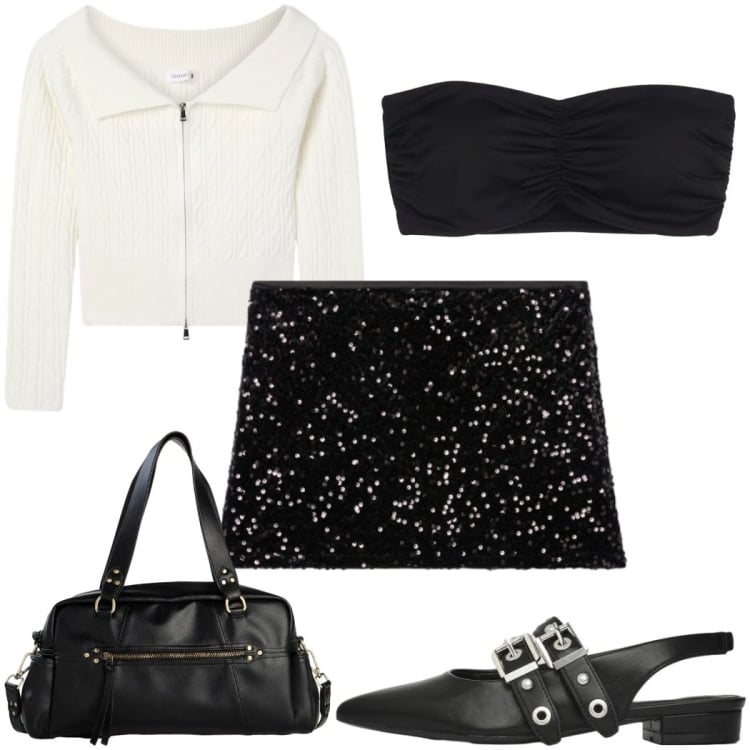 Outfit donna - Total look #2370322. Stile Trendy per Serata fuori. Abbinamento con borse a mano, maglieria, minigonne, ballerine, canottiere.