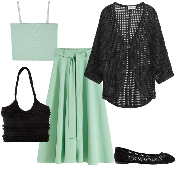 Outfit donna - Il ritorno delle ballerine. Stile Casual chic per Tutti i giorni. Abbinamento con gonne lunghe, shopping bag, ballerine, cardigans, canottiere.