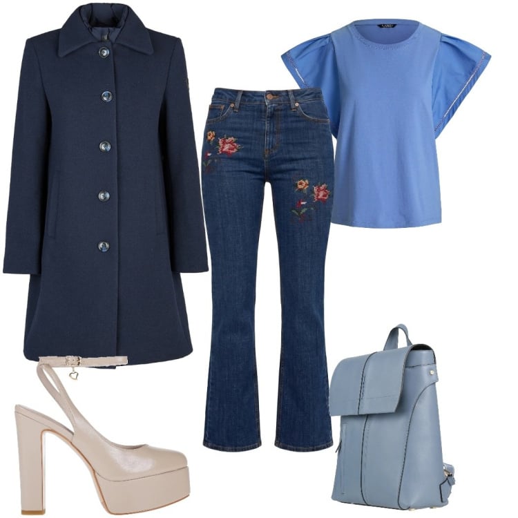 Outfit donna - Total look #2370333. Stile 70s per Tutti i giorni. Abbinamento con top, décolleté, zaini, jeans, cappotti.
