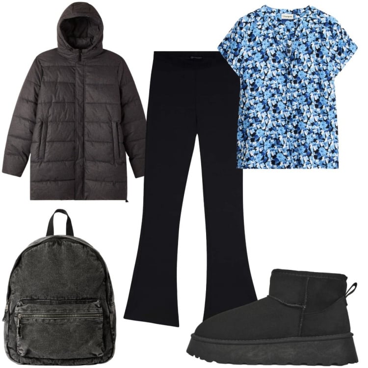 Outfit donna - Total look #2370334. Stile Basic per Tutti i giorni. Abbinamento con camicie a manica corta, zaini, stivaletti, bomber, pantaloni.