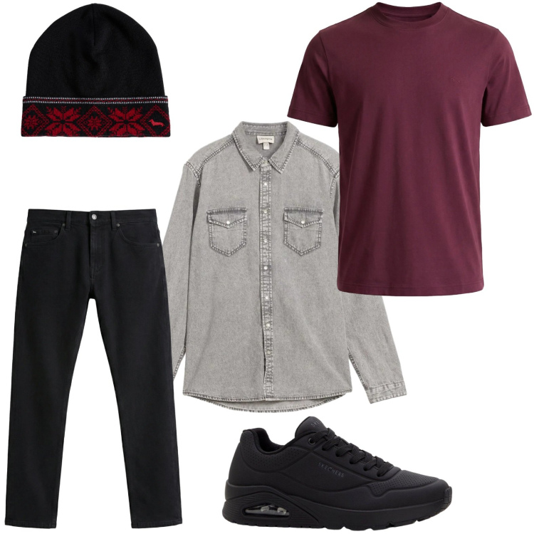 Outfit uomo - Denim grey. Stile Casual per Tutti i giorni. Abbinamento con sneakers, camicie, jeans, t-shirt, berretti.