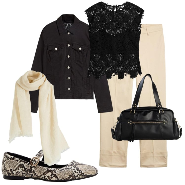 Outfit donna - City. Stile Urban per Tutti i giorni. Abbinamento con borse a mano, ballerine, pantaloni chino, blazer, sciarpe, top.