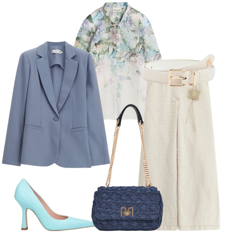 Outfit donna - Total look #2370348. Stile Chic per Serata fuori. Abbinamento con décolleté, bluse, blazer, pantaloni a palazzo, cinture, borse a spalla.
