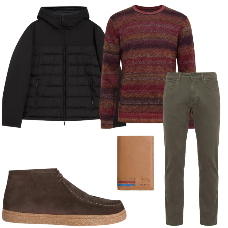 Outfit uomo - Total look #2370358. Stile Urban per Tutti i giorni. Abbinamento con portafogli, pantaloni, stivali e stivaletti, pullovers, piumini.