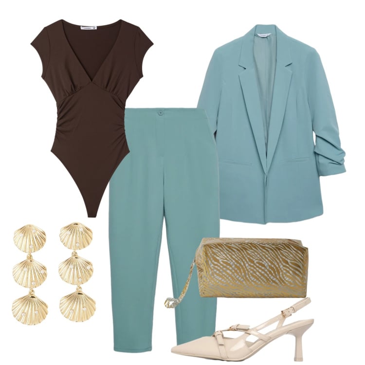 Outfit donna - Terranova Glam Events: il completo è il. Stile Glamour per Cerimonia. Abbinamento con top, pochette, orecchini, décolleté, blazer, pantaloni chino.